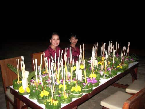 table with krathongs for the Loy Kratong celebrations